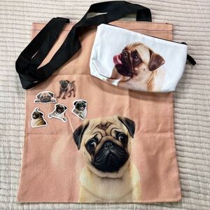 Pug Gift Set, Tote Bag, Make Up Bag  & Stickers‎ Decals Christmas Gift